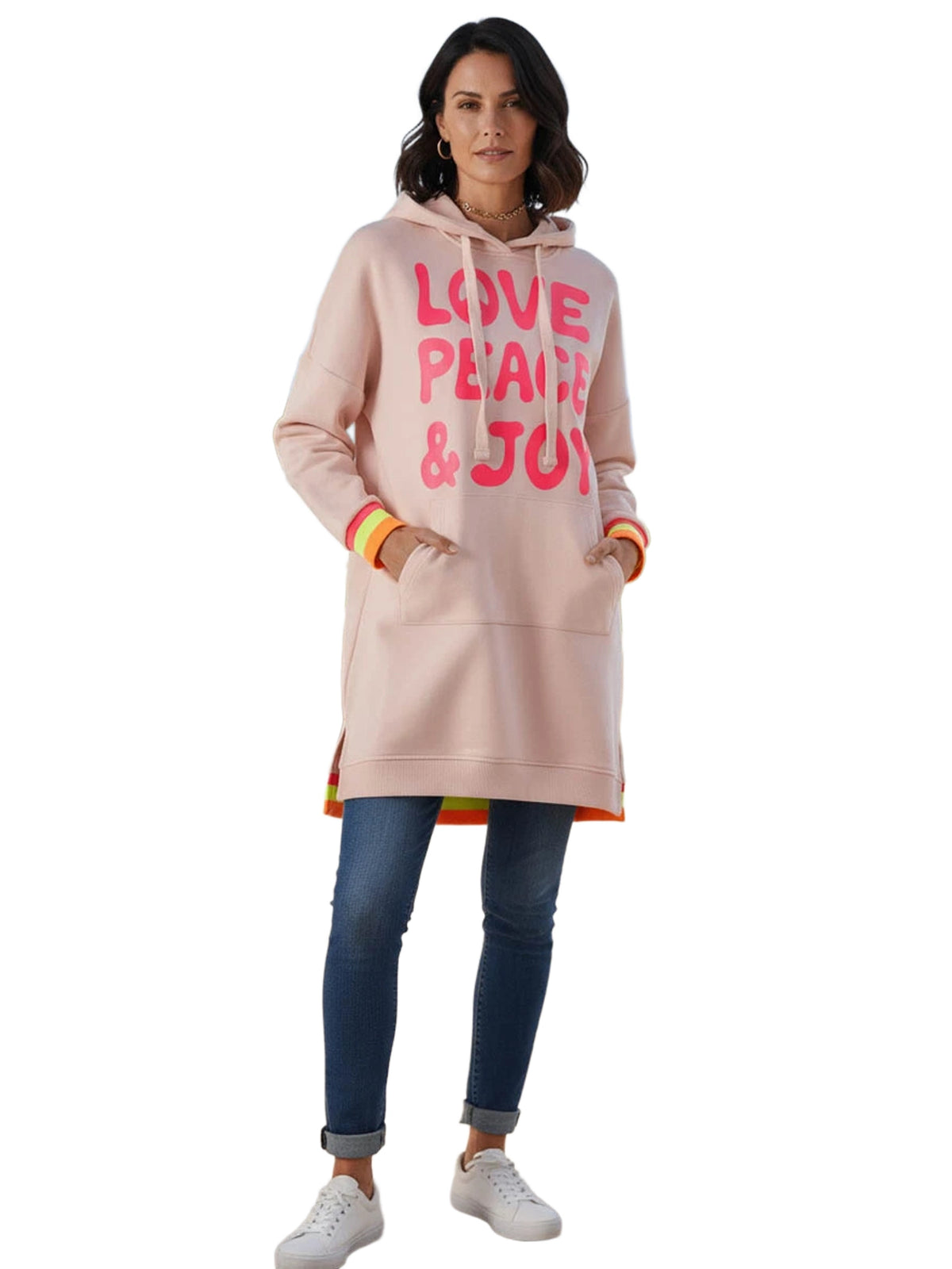 Miss Goodlife Long Hoodie Love Peace & Joy Hoodie Damen rosa rosa Bild 1