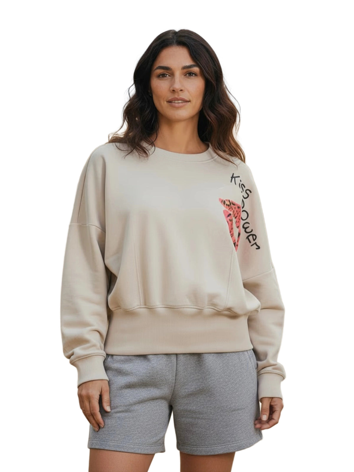 Miss Goodlife Roundneck Kiss Power Sweater Damen beige beige Bild 1