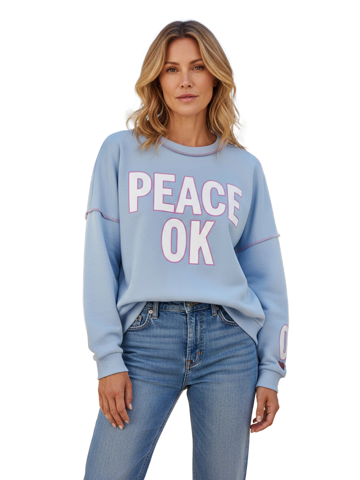 Miss Goodlife Roundneck Peace OK Pullover Damen hellblau hellblau Bild 1
