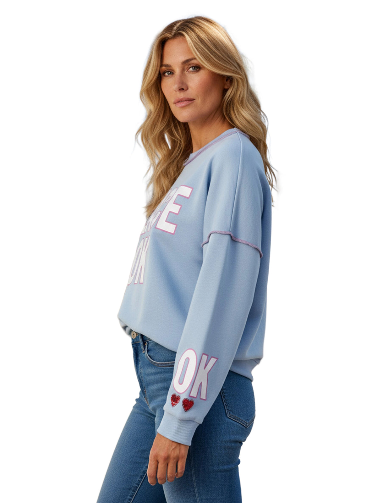 Miss Goodlife Roundneck Peace OK Pullover Damen hellblau hellblau Bild 2