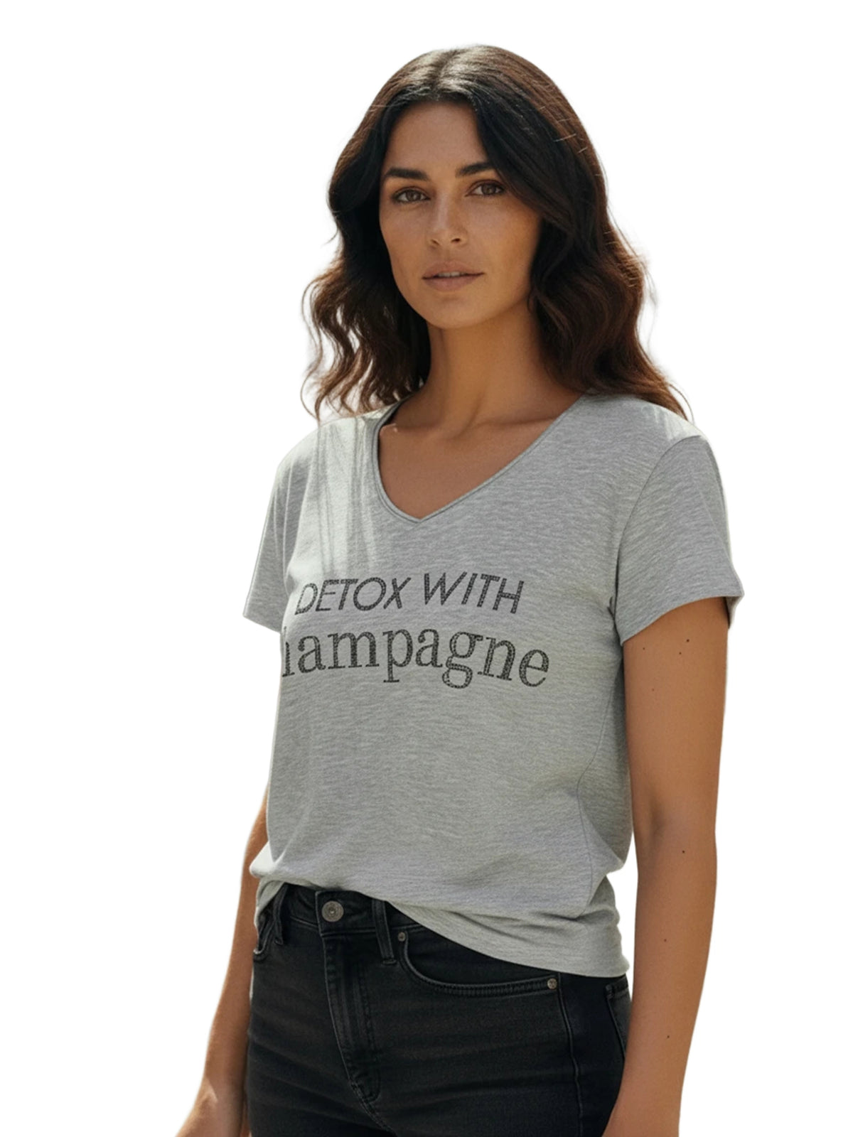 Miss Goodlife T-Shirt V-Neck Detox with Champagne T-Shirt Damen hellgrau hellgrau Bild 2