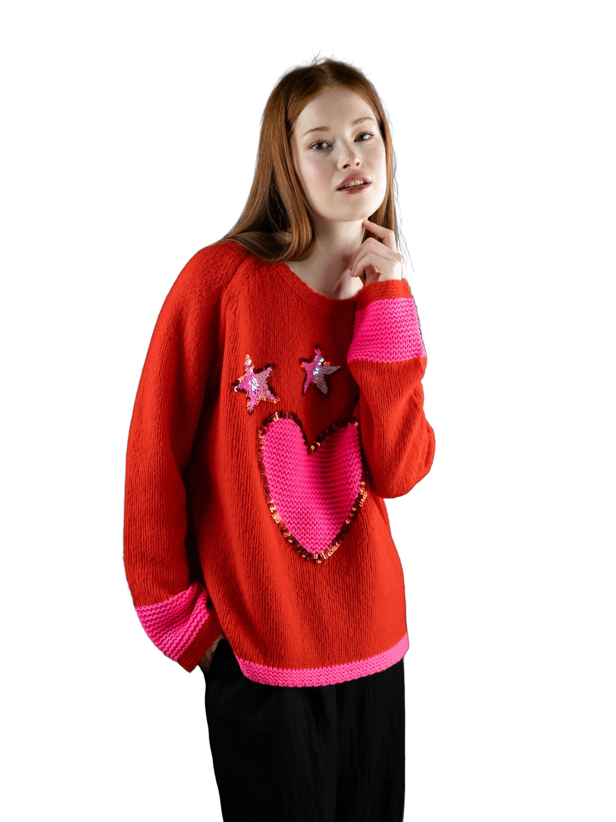 Grace Pullover mit Pailletten Strick Damen rot Bild 3