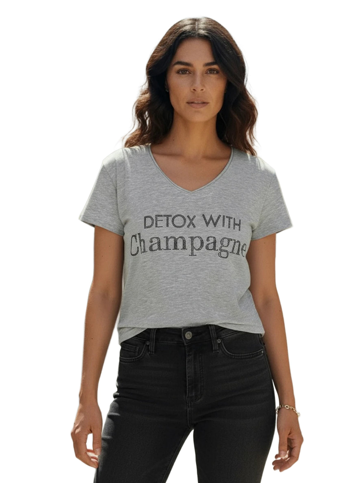 Miss Goodlife T-Shirt V-Neck Detox with Champagne T-Shirt Damen hellgrau hellgrau Bild 1
