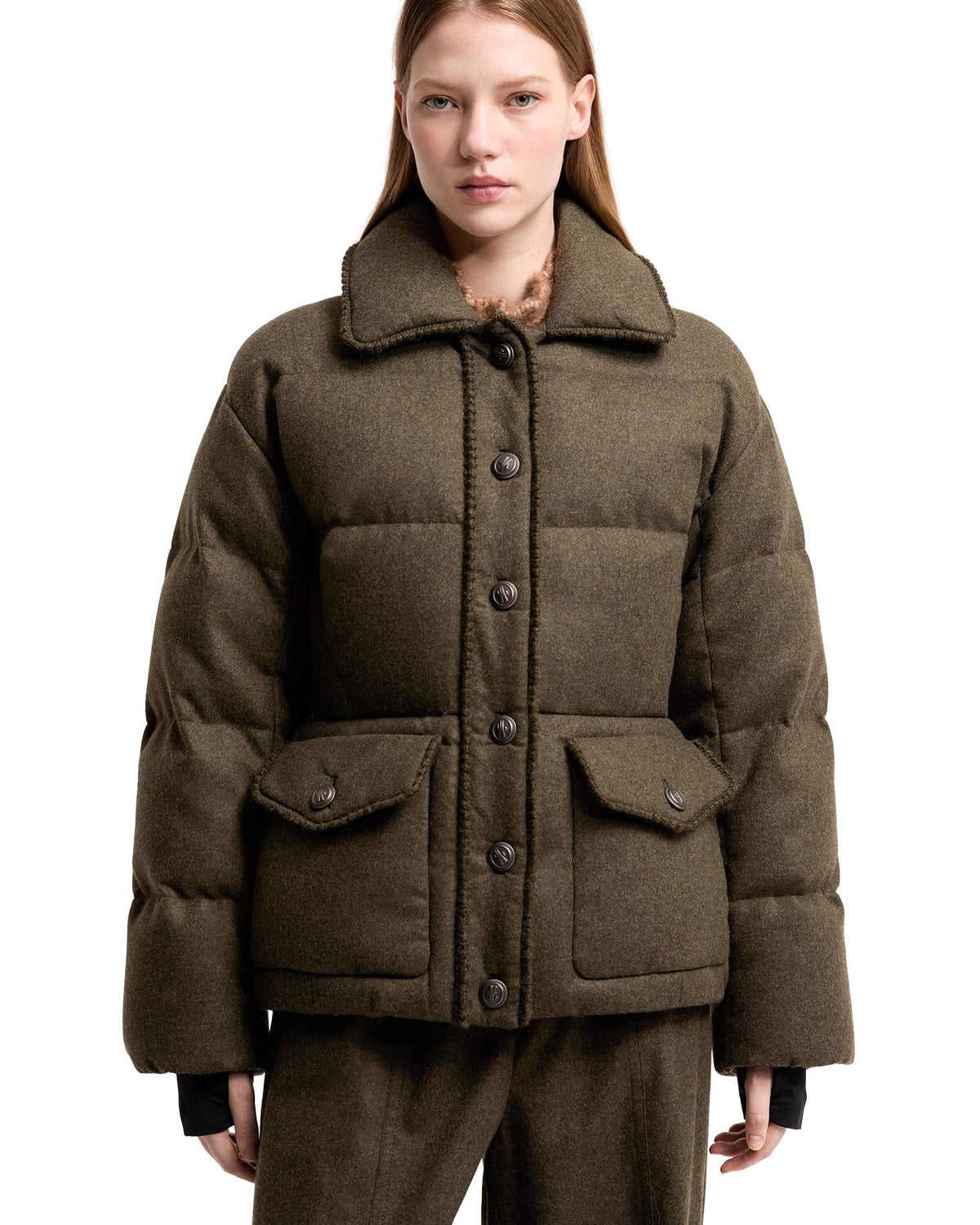 Moncler MONTEAIN Damen-Loden-Daunenjacke dunkelgrün Bild 4